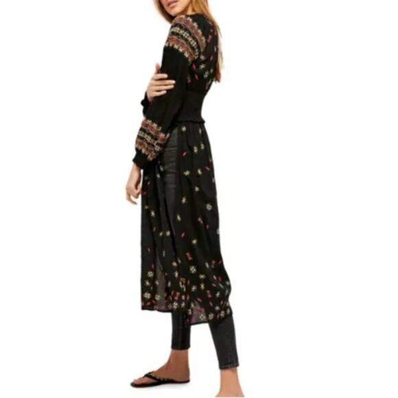 Free People NWT Mykonos Embroidered Open Front Duster Dress Black Women's Large - Picture 4 of 12